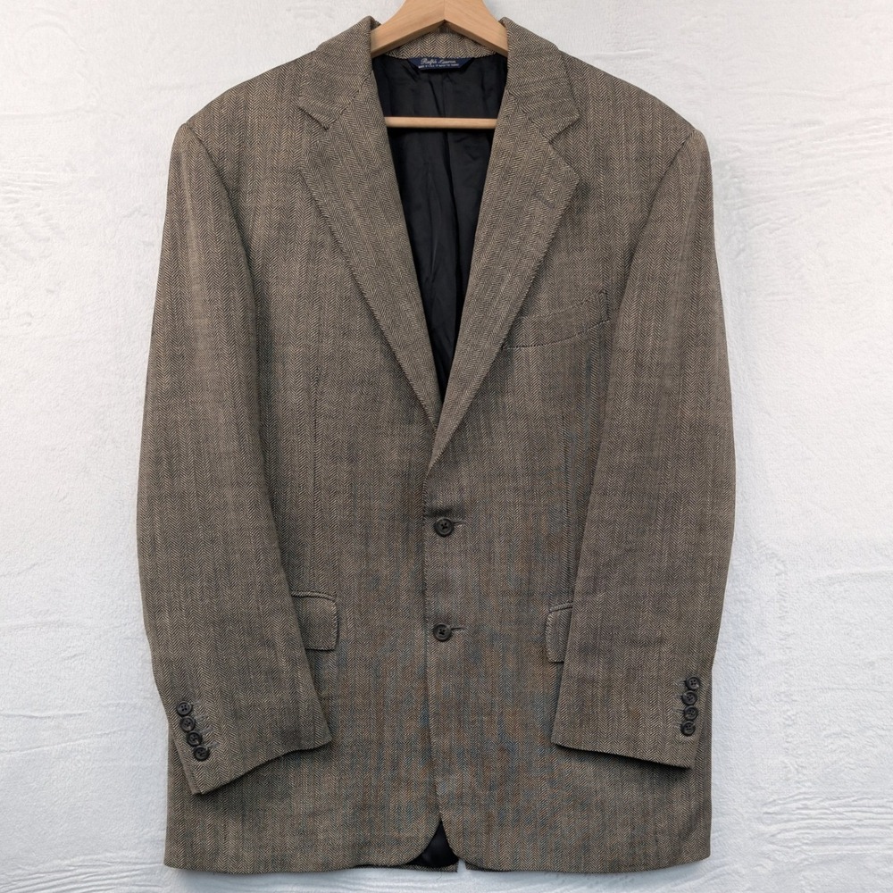 VTG Ralph Lauren Blazer Jacket Men's 40R Brown Herringbone Old Money USA 90s